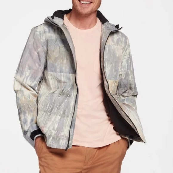 Gray Windbreaker with Marbled Pattern and Hood - Picture 1 of 10